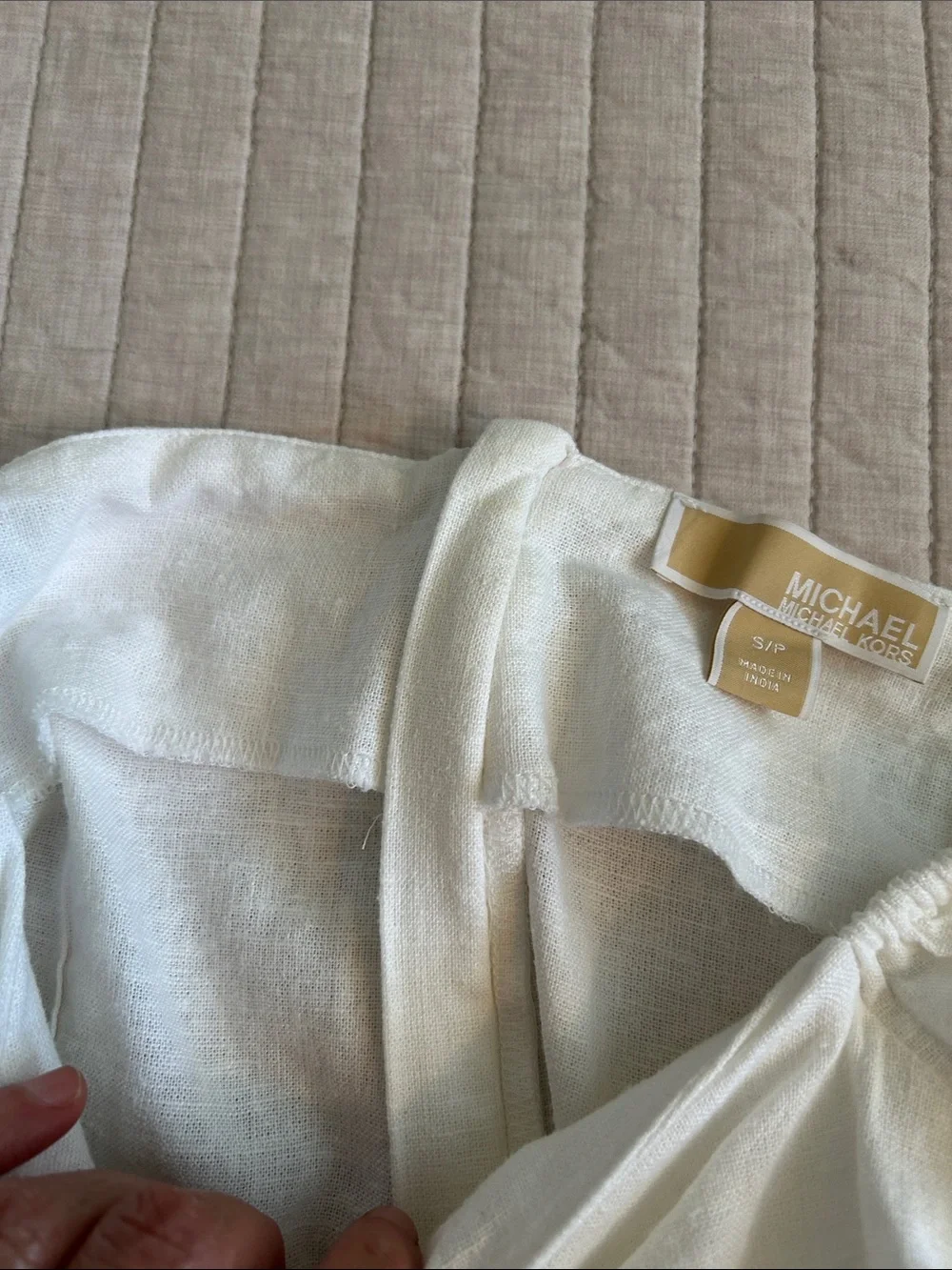 Michael Kors Women white Linen Puff Sleeve cottage western Blouse Top S
